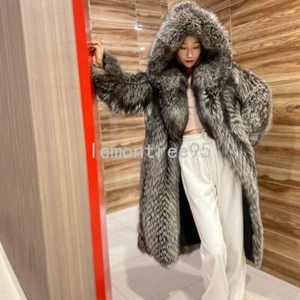 New Women's Fur Coat Imitation Fox Fur Long Coat Hooded Coat Winter Windbreaker - Picture 1 of 14