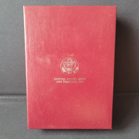 1992 Prestige Set U.S. Mint Proof Coins Incl. Silver Dollar w/ Box & COA Cover