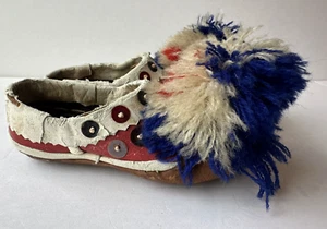 Vintage Antique Greek Ethnic folk dance child shoes Red Leather 6” With Pom Poms - Picture 1 of 11