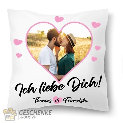 KUSCHELKISSEN HERZ, LIEBE, BEDRUCKTES KISSEN,ZIERKISSEN, ICH LIEB DICH, DATUM - Bild 1 von 4