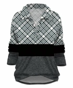 Loveu Dear karierte & weit gestreifte bunte Langarm Bluse Top Gr. 1XL - Bild 1 von 5