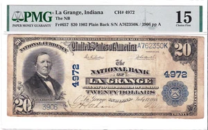 $20 1902 PB National ๐บ๐ธ LA GRANGE Indiana IN ๐บ๐ธ MEGA RARE ๐บ๐ธ - Picture 1 of 2