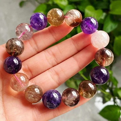 14-14.7mm Natural Auralite 23 Crystal Quartz Beads Bracelet 2545 - Image 1 of 4