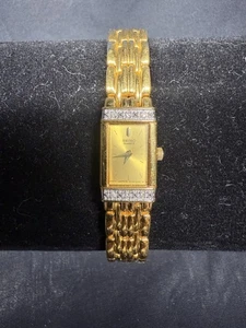 Vtg Seiko Tank 2E20-7191 Classic Diamond Women's Gold Dress Watch HTF WORKING - Picture 1 of 10