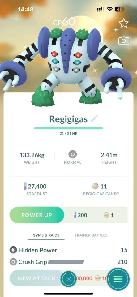 Pokémon Regigigas Brillantes Nivel 1 - Comercio Instantáneo o P T C - GO  Foto 1 de 1