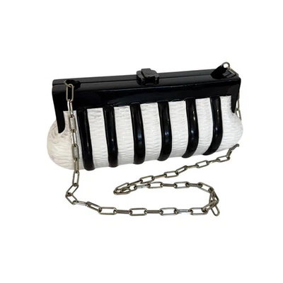 Timmy Woods Piano Wood Clutch Minaudiere Bag Black/White Striped Rare Musical - Image 1 of 4