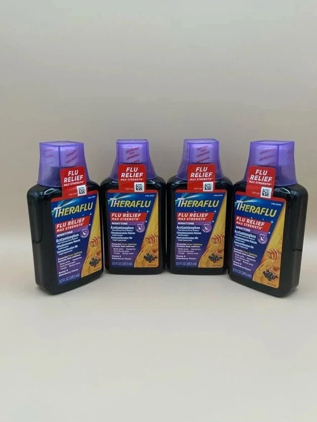 Theraflu Flu Relief Max Strength Nighttime Liquid 4 pack Exp: 12/2025 - Image 1 of 4