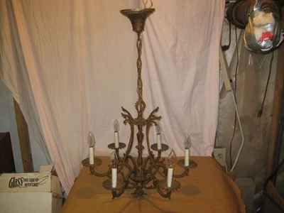 Lámpara de araña antigua española vintage de latón macizo de 6 luces hecha en España ¡¡LQQK!!! Foto 1 de 4