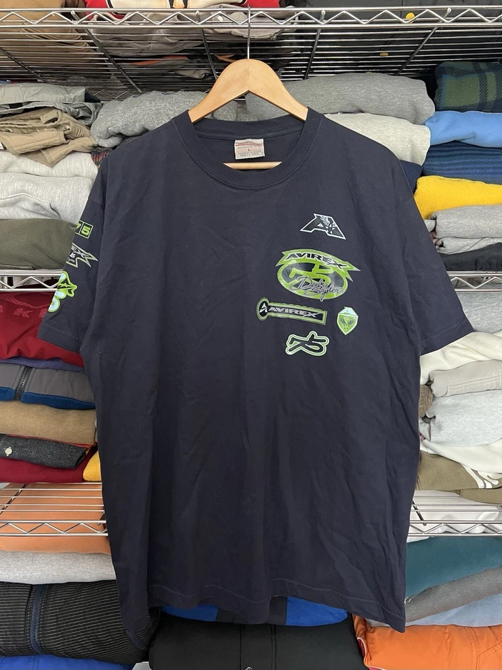 Camisa De Colección Y2K Avirex Denim Systems Para Hombres Verde Marino Ropa de Calle Rara Talla Grande Foto 1 de 4