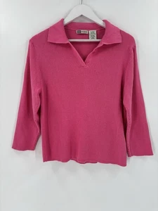 Faded Glory Y2K Bluse Damen XL rosa Rippstrick Kragen 3/4 Ärmel Pullover - Bild 1 von 16