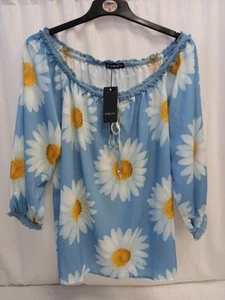🙈 Sheilay Blue Daisy Print Long Sleeve Off The Shoulder Top Size Xl Bnwt - Picture 1 of 5