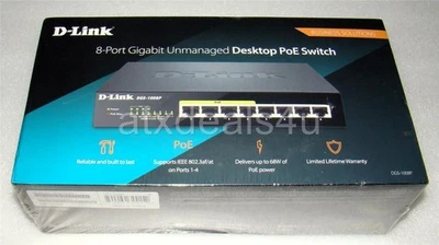 D-Link DGS-1008P 8-Port Gigabit Unmanaged PoE Ethernet Switch New Sealed - Image 1 of 2
