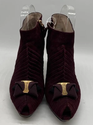 Salvatore Ferragamo фиолетовый замшевый заглянуть носок обуви загрузки с логотипом подвеска sz 7B - Изображение 1 из 4