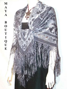 Piano Shawl Wrap Scarf Silk Burnout Velvet Silver Gray Maya Matazaro - Picture 1 of 2