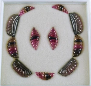 Certified Natural Multi Colour Tourmaline Carved 11 Pcs 71.75ct Gemstone Set - Picture 1 of 12