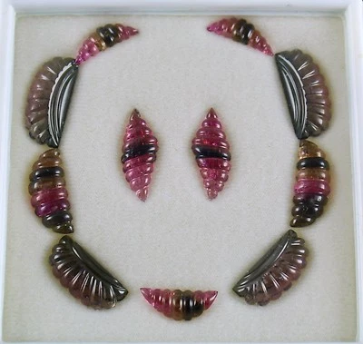 Certified Natural Multi Colour Tourmaline Carved 11 Pcs 71.75ct Gemstone Set - Image 1 of 4