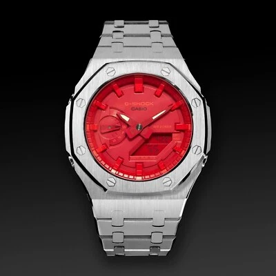 G-SHOCK Mod with Silver Stainless Steel Bracelet, Red - Image 1 of 3