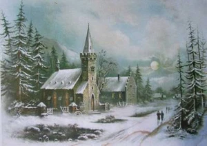 Winter Church Old Village Scene, by William Chandler - Picture 1 of 1