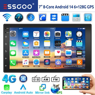 8-Core 6+128GB Android 14 Carplay Autoradio 2 DIN GPS NAVI WiFi AM RDS Bluetooth - Bild 1 von 4