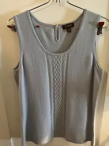 Tesori 100% Cashmere Cable Design Front Sleeveless Women’s Sz M Blue/Gray - Picture 1 of 10