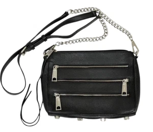 Rebecca Minkoff Mini 5 Zipper Crossbody Purse Silver Chain Studs Adjustable Moto - Picture 1 of 13