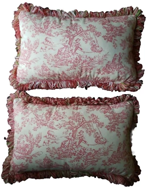 2 Розовый туалет прямоугольные подушки розовый и зеленый петля бахрома 12 «X 20» СДЕЛАННЫЙ НА ЗАКАЗ - Изображение 1 из 4