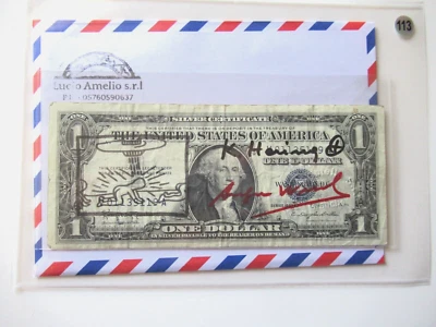 A. WARHOL/K. HARING: 1 Dollar ORIGINAL SIGNIERT, SKIZZIERT, BEARBEITET, von 1977 - Bild 1 von 4