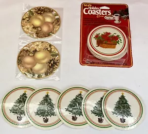 Vintage Holiday Coasters By Conimar Christmas Plastic Cork Lot Of 15 - Picture 1 of 9