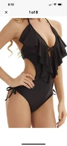Lomitti Womens Size S Black Monokini Ruffle One Piece Bathing Suit Sexy Swimsuit - Picture 1 of 3
