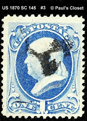 US 1870 SC 145 1¢ FRANKLIN ULTRAMARINE USED NO GUM P12 NO GRILL VERY FINE - Image 1 of 2