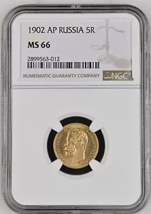 1902 AP IMPERO RUSSO ORO 5R NGC MS 66 - Foto 1 di 2