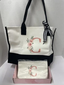 Custom Initial Letter C Tote Bag Large Capacity Shopping Bag Portable Travel - Picture 1 of 7