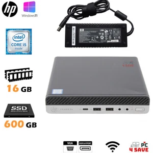 HP 600 G3 Mini Tiny Desktop Core i5-7500T CPU / 16GB RAM / 600GB SSD WiFi Win 11 - Afbeelding 1 van 7