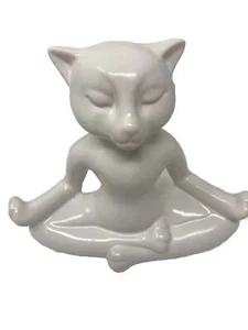 Ceramic Yoga Cat Figurine Decor Statue Zen, Meditating Cat - Picture 1 of 11