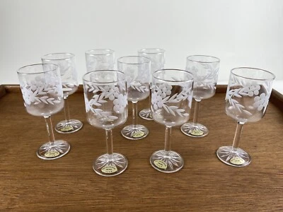 Etched Lead Crystal Cordials Liqueurs Cocktail Glasses MCM Vintage Set of 9 USSR - Image 1 of 4