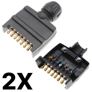 2X Black 7 Pin Flat Plug Male CONNECTOR Caravan Trailer Adapter Boat Quick Fit - Picture 1 of 8