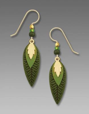 Adajio Earrings 14K Gold Filled Hook 3-Part Spring & Olive Greens Leaves 7742 - Image 1 of 4