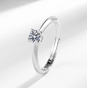 Silver 4-Prong Cubic Zirconia Adjustable Engagement Wedding Promise Ring R64 - Picture 1 of 3