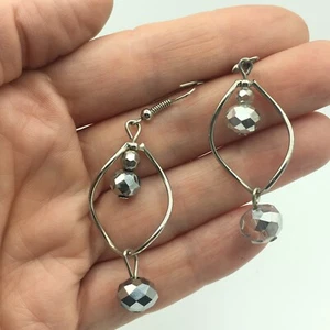 Sparkle Dangle Earrings Retro Silver Tone Twist Pierced Ears Studio 54 Disco - Picture 1 of 8