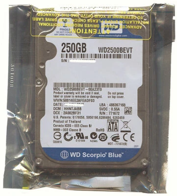 Western Digital WD2500BEVT 250GB,2,5" HDD S-ATAII Internal,5400RPM    - Image 1 of 2
