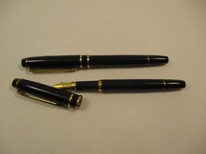 Pair 2 Monticello Black and Gold Tone Fountain Pen Iridium Tip Nib - Picture 1 of 7