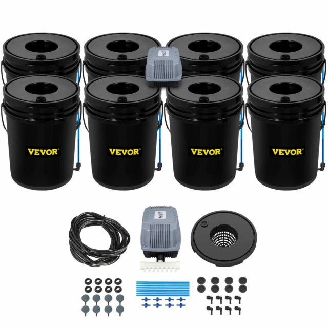 VEVOR DWC Hydroponic System - Black, 8 Buckets