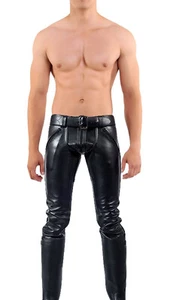 Men's Real Leather Bikers Pants Double Zips Pants With / W.OUT B.ZIP BLUF Pants - Picture 1 of 4