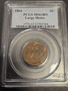 1864 Two Cent Piece * Large Motto * PCGS MS63BN - Picture 1 of 4
