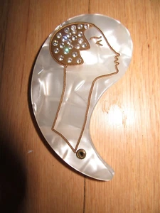 CL/VINTAGE POCKET MIRROR/FLAPPER/MOTHER OF PEARL LOOK/SWINGS OPEN/ART DECO! - Picture 1 of 4