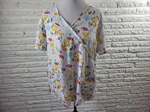 Christmas Looney Tunes Tweety Bird Unisex Scrub Top Extra Large XL  Pockets - Picture 1 of 8