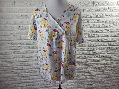 Christmas Looney Tunes Tweety Bird Unisex Scrub Top Extra Large XL  Pockets - Image 1 of 4