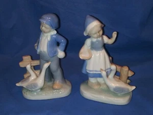 Vintage Lego Japan Dutch Figurines with Geese Boy & Girl Glossy Finish - Picture 1 of 7