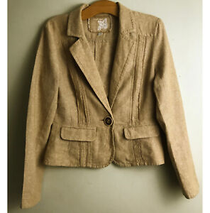 Next beige Linen blend fitted jacket 12 Lace trims Long sleeves Summer Boho