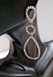 ROMAN -Tone Silver Earrings Teardrop Multi-color Zirconia  - Picture 1 of 2